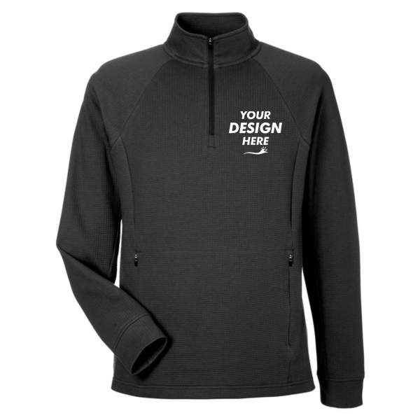 North End Men's Rhythm Waffle Quarter-Zip Pullover, Black, Front view, Mockup
