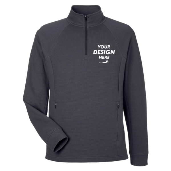 North End Men's Rhythm Waffle Quarter-Zip Pullover, Carbon, Front view, Mockup