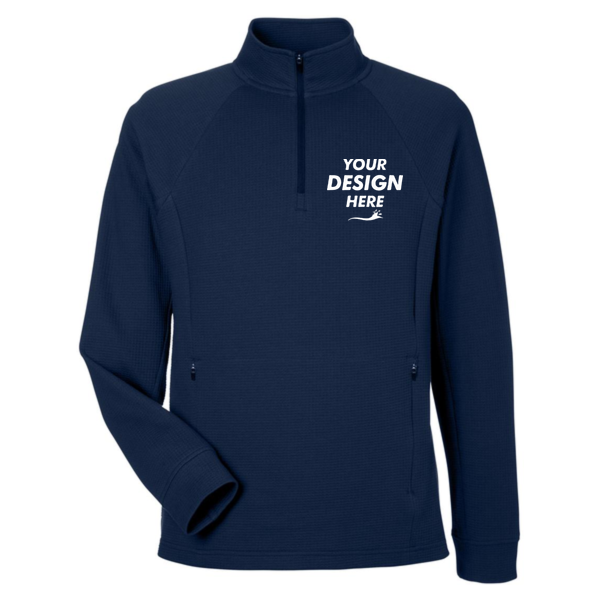 North End Men's Rhythm Waffle Quarter-Zip Pullover, Classic Navy, Front view, Mockup