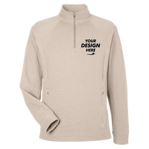 North End Men's Rhythm Waffle Quarter-Zip Pullover, Oatmeal, Front view, Mockup