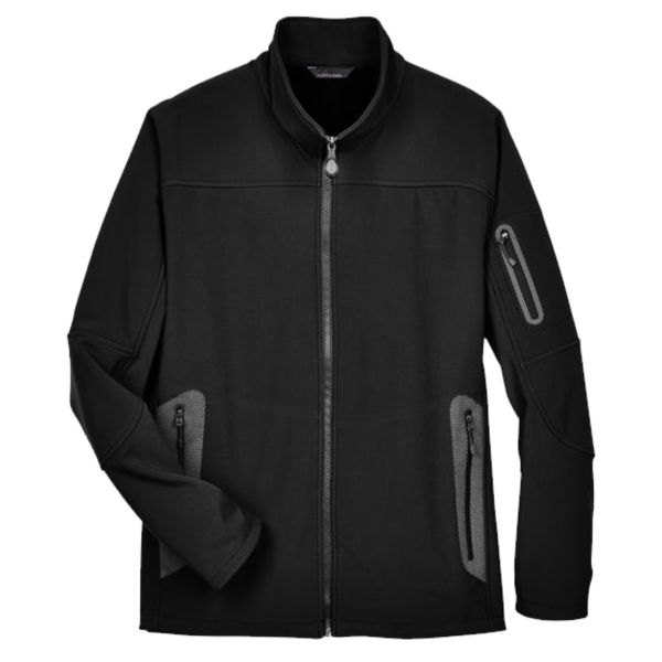North End Men's Three Layer Fleece Bonded Shell Technical Jacket, Black, Front view