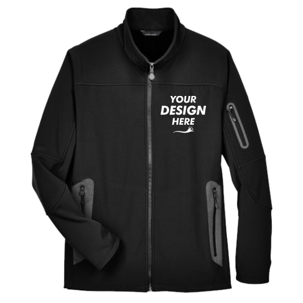 North End Men's Three Layer Fleece Bonded Shell Technical Jacket, Black, Front view, Mockup