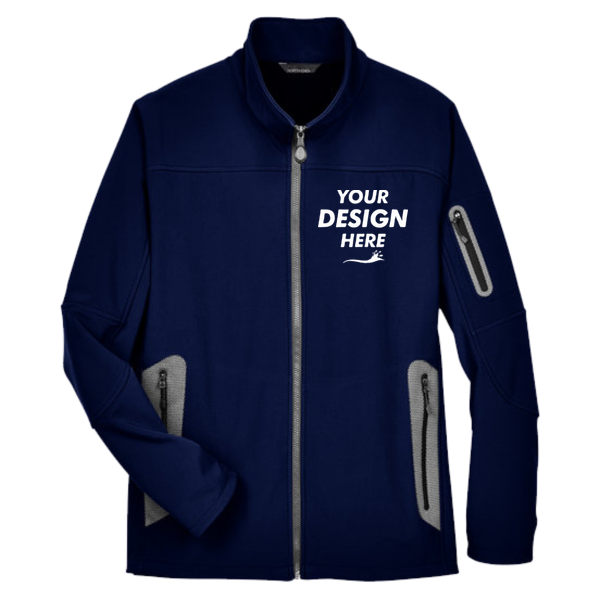 North End Men's Three Layer Fleece Bonded Shell Technical Jacket, Classic Navy, Front view, Mockup