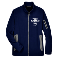North End Men's Three Layer Fleece Bonded Shell Technical Jacket, Classic Navy, Front view, Mockup