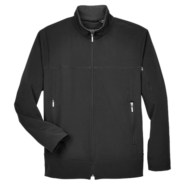 North End Men's Three Layer Fleece Performance Soft Shell Jacket, Black, Front view