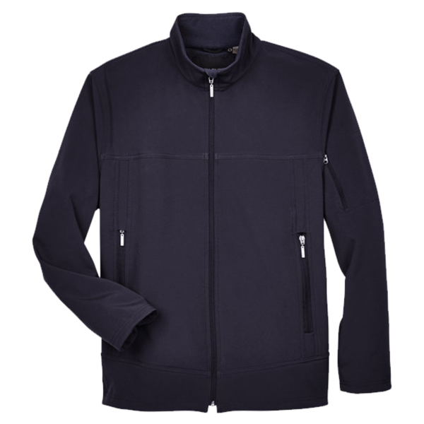 North End Men's Three Layer Fleece Performance Soft Shell Jacket, Midnight Navy, Front view