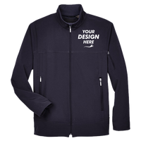 North End Men's Three Layer Fleece Performance Soft Shell Jacket, Midnight Navy, Front view, Mockup