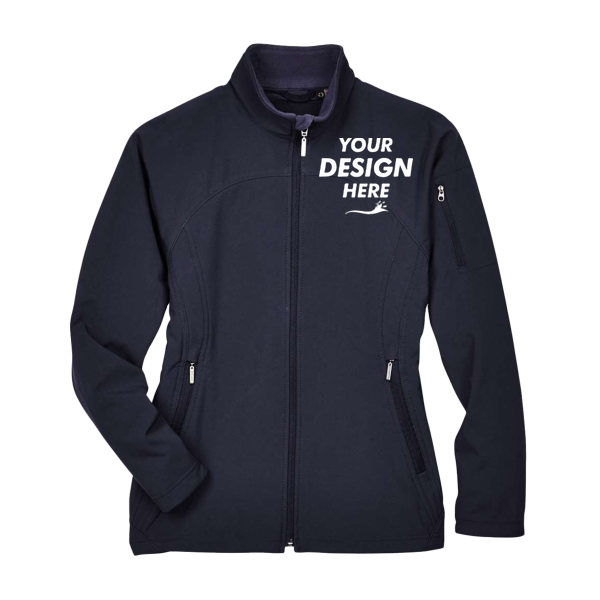 North End Women's 3-Layer Fleece Performance Soft Shell Jacket, Midnight Navy, Front view, Mockup