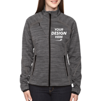 North End Women's Flux Mélange Bonded Fleece Jacket, CARBON / Black, Front view, Mockup