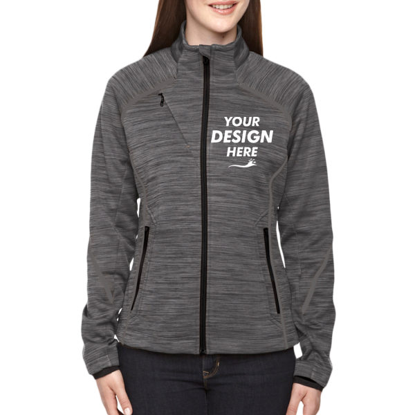 North End Women's Flux Mélange Bonded Fleece Jacket, CARBON / Black, Front view, Mockup
