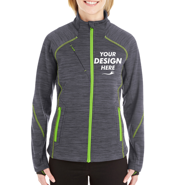 North End Women's Flux Mélange Bonded Fleece Jacket, Carbon / Acid Green, Front view, Mockup