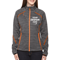 North End Women's Flux Mélange Bonded Fleece Jacket, Carbon / Orange Soda, Front view, Mockup