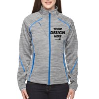 North End Women's Flux Mélange Bonded Fleece Jacket, Platinum / Olympic Blue, Front view, Mockup