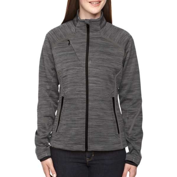 North End Women's Flux Mélange Bonded Fleece Jacket, CARBON / Black, Front view
