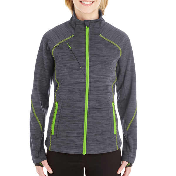 North End Women's Flux Mélange Bonded Fleece Jacket, Carbon / Acid Green, Front view