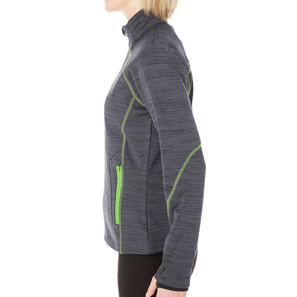 North End Women's Flux Mélange Bonded Fleece Jacket, Carbon / Acid Green, Left Sleeve view