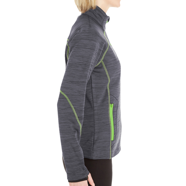 North End Women's Flux Mélange Bonded Fleece Jacket, Carbon / Acid Green, Right Sleeve view