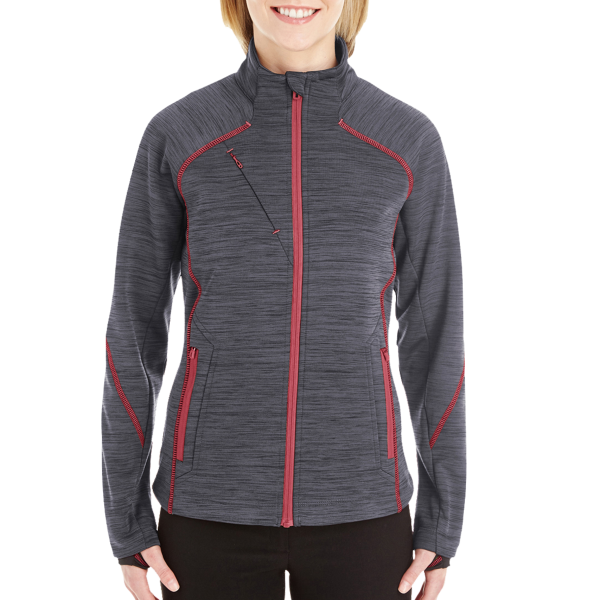 North End Women's Flux Mélange Bonded Fleece Jacket, Carbon / Olympic Red, Front view