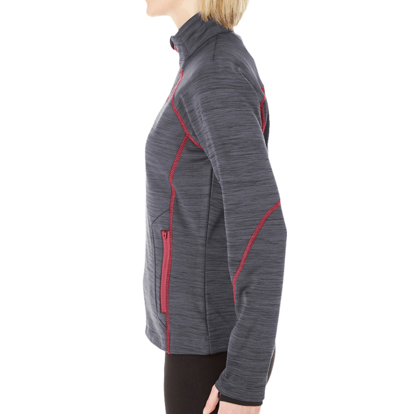 North End Women's Flux Mélange Bonded Fleece Jacket, Carbon / Olympic Red, Left Sleeve view