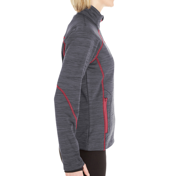 North End Women's Flux Mélange Bonded Fleece Jacket, Carbon / Olympic Red, Right Sleeve view
