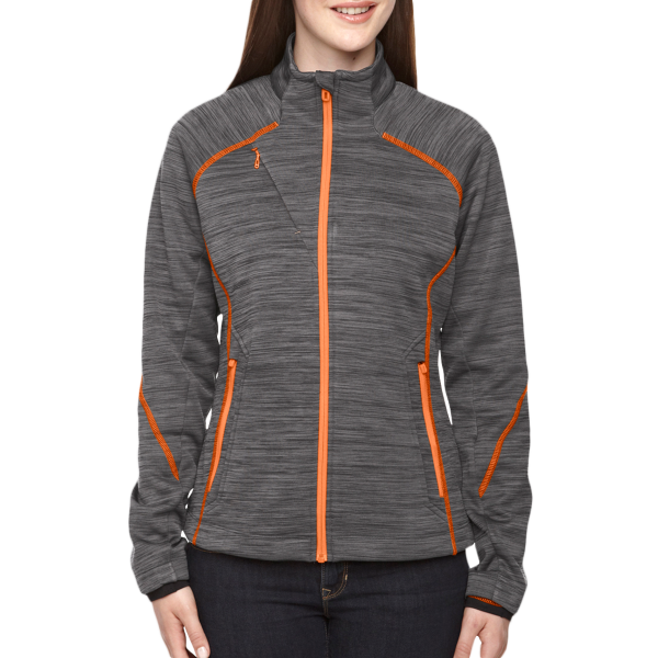 North End Women's Flux Mélange Bonded Fleece Jacket, Carbon / Orange Soda, Front view