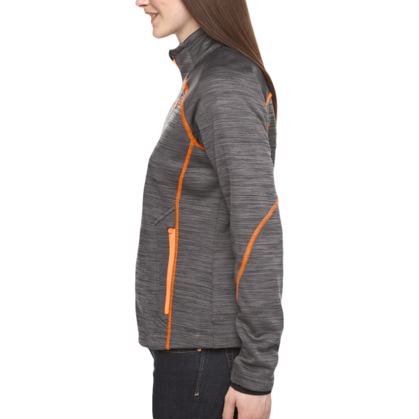 North End Women's Flux Mélange Bonded Fleece Jacket, Carbon / Orange Soda, Left Sleeve view