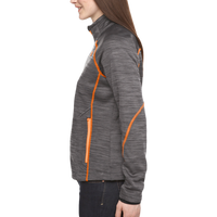 North End Women's Flux Mélange Bonded Fleece Jacket, Carbon / Orange Soda, Left Sleeve view