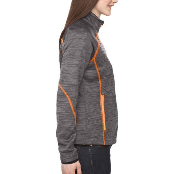 North End Women's Flux Mélange Bonded Fleece Jacket, Carbon / Orange Soda, Right Sleeve view