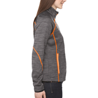 North End Women's Flux Mélange Bonded Fleece Jacket, Carbon / Orange Soda, Right Sleeve view