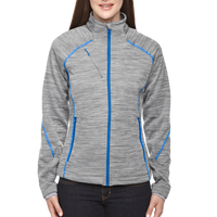 North End Women's Flux Mélange Bonded Fleece Jacket, Platinum / Olympic Blue, Front view