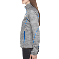 North End Women's Flux Mélange Bonded Fleece Jacket, Platinum / Olympic Blue, Left Sleeve view