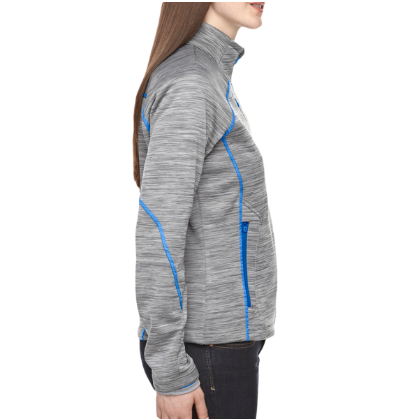 North End Women's Flux Mélange Bonded Fleece Jacket, Platinum / Olympic Blue, Right Sleeve view
