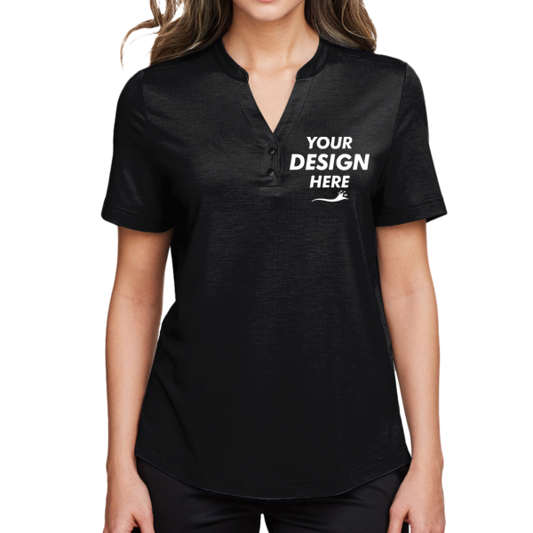 North End Women's JAQ Snap-Up Stretch Performance Polo, Black, Front view, Mockup