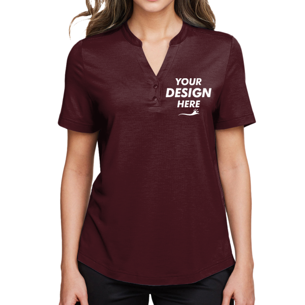 North End Women's JAQ Snap-Up Stretch Performance Polo, Burgundy, Front view, Mockup
