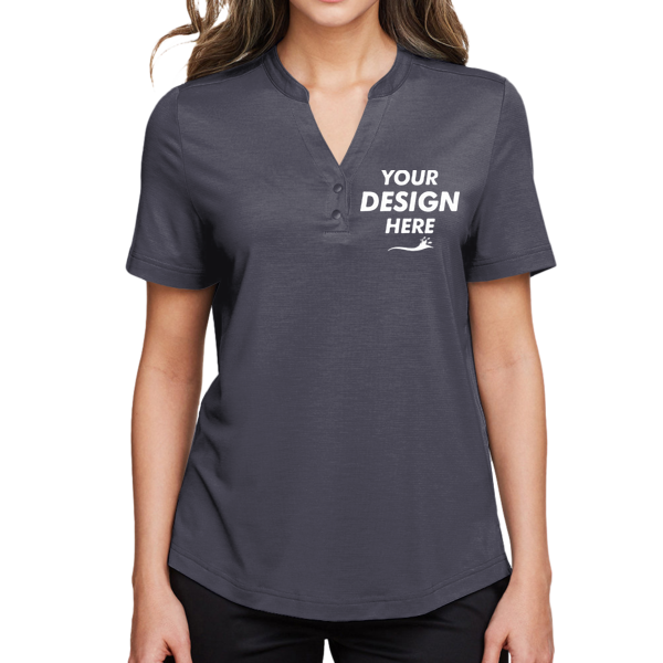 North End Women's JAQ Snap-Up Stretch Performance Polo, Carbon, Front view, Mockup