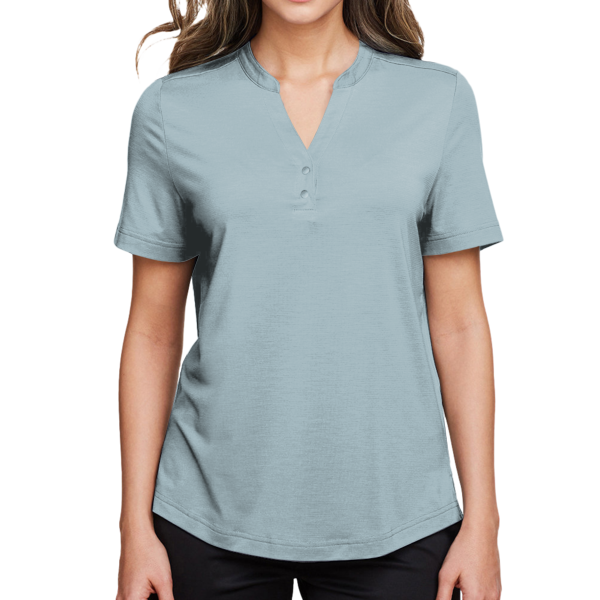 North End Women's JAQ Snap-Up Stretch Performance Polo, Opal Blue, Front view