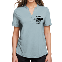 North End Women's JAQ Snap-Up Stretch Performance Polo, Opal Blue, Front view, Mockup