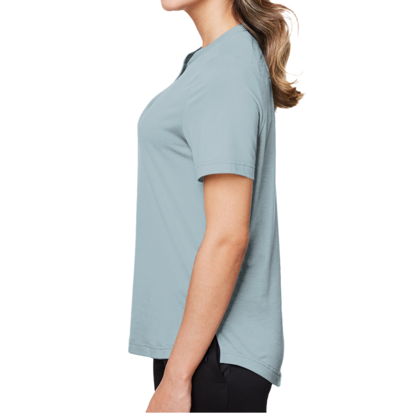North End Women's JAQ Snap-Up Stretch Performance Polo, Opal Blue, Left Sleeve view