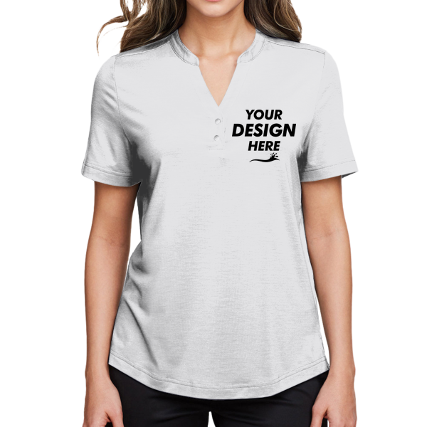 North End Women's JAQ Snap-Up Stretch Performance Polo, Platinum, Front view, Mockup
