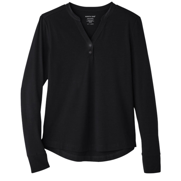 North End Women's JAQ Stretch Performance V-Neck Snap Pullover, Black, Front view
