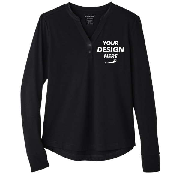 North End Women's JAQ Stretch Performance V-Neck Snap Pullover, Black, Front view, Mockup