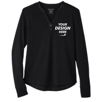 North End Women's JAQ Stretch Performance V-Neck Snap Pullover, Black, Front view, Mockup