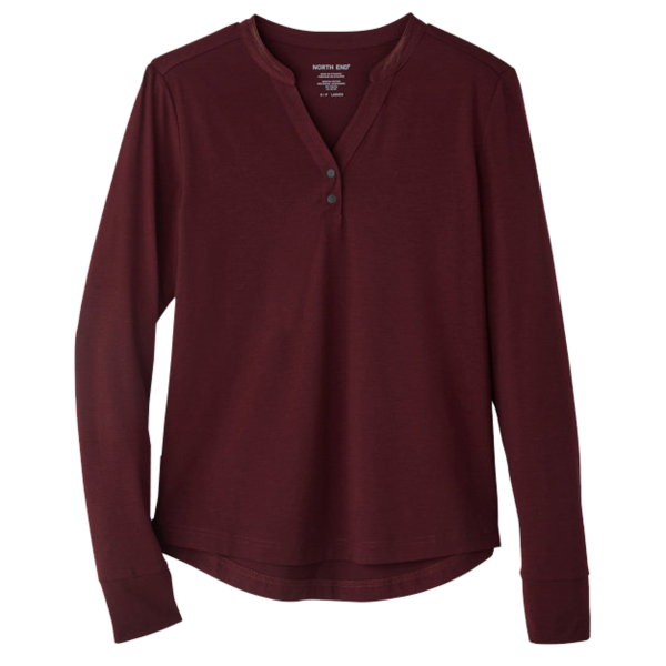 North End Women's JAQ Stretch Performance V-Neck Snap Pullover, Burgundy, Front view