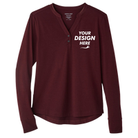 North End Women's JAQ Stretch Performance V-Neck Snap Pullover, Burgundy, Front view, Mockup