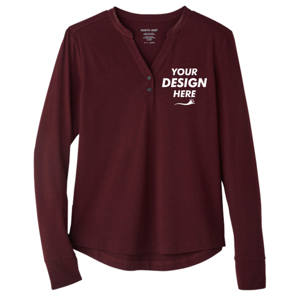 North End Women's JAQ Stretch Performance V-Neck Snap Pullover, Burgundy, Front view, Mockup