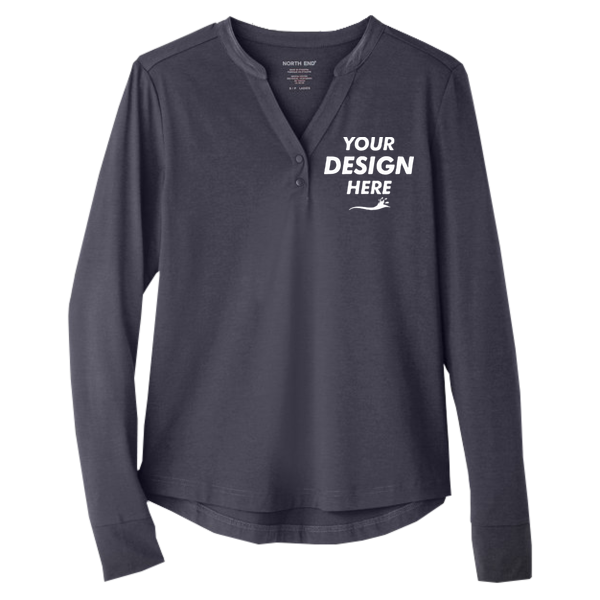 North End Women's JAQ Stretch Performance V-Neck Snap Pullover, Carbon, Front view, Mockup