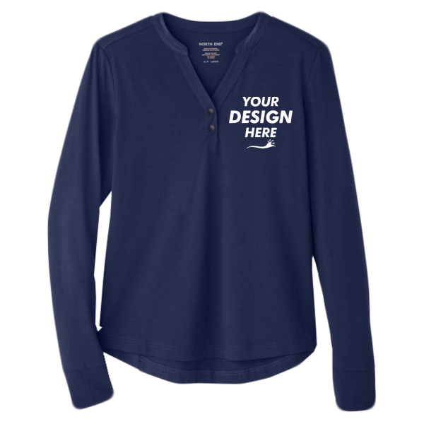 North End Women's JAQ Stretch Performance V-Neck Snap Pullover, Classic Navy, Front view, Mockup