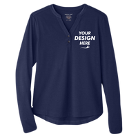 North End Women's JAQ Stretch Performance V-Neck Snap Pullover, Classic Navy, Front view, Mockup