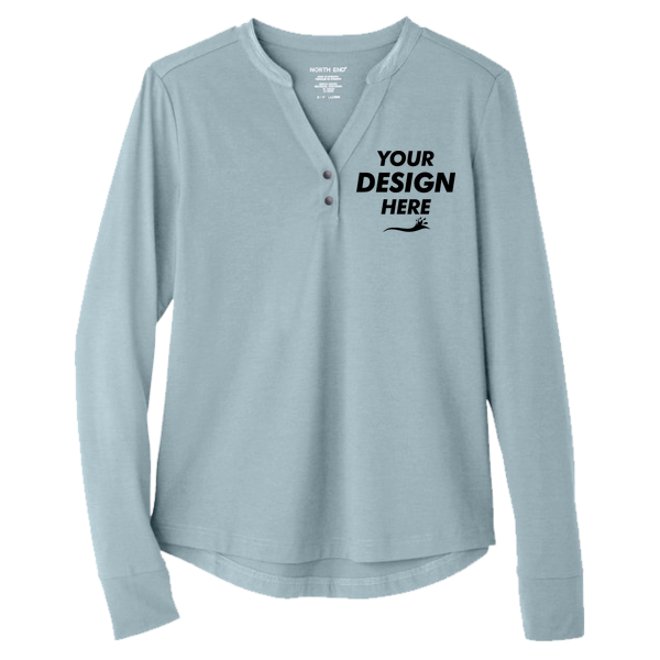North End Women's JAQ Stretch Performance V-Neck Snap Pullover, Opal Blue, Front view, Mockup