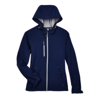 North End Women's Prospect Two-Layer Fleece Bonded Soft Shell Hooded Jacket, Classic Navy, Front view